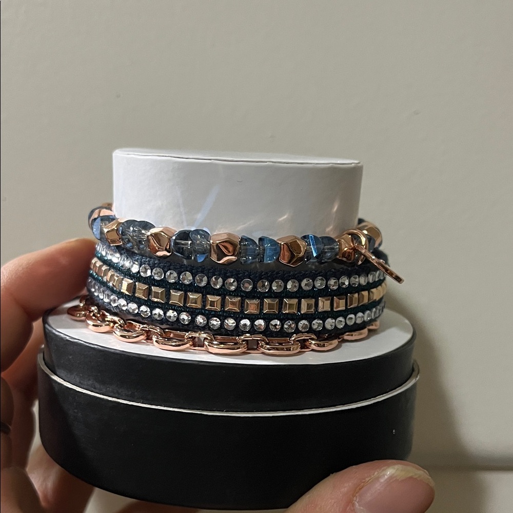 Chic Blue and Gold Multi-Layer Bracelet